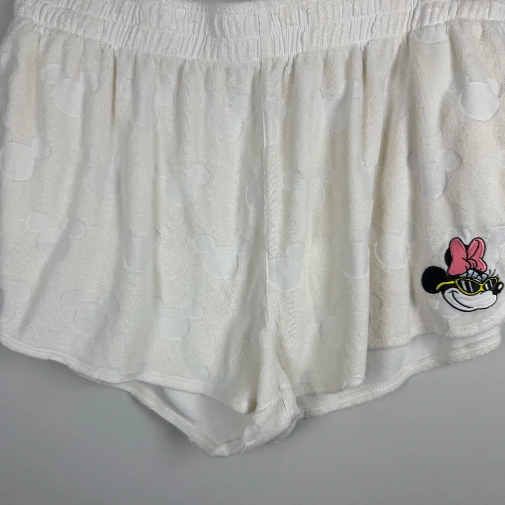 Disney Minnie Terry Cloth Off White Burnout Mickey Mouse Shorts Beach Lounge XL
